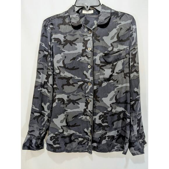 Equipment Femme Silk Camo Button Down Shirt Gray Black XS - Picture 1 of 8